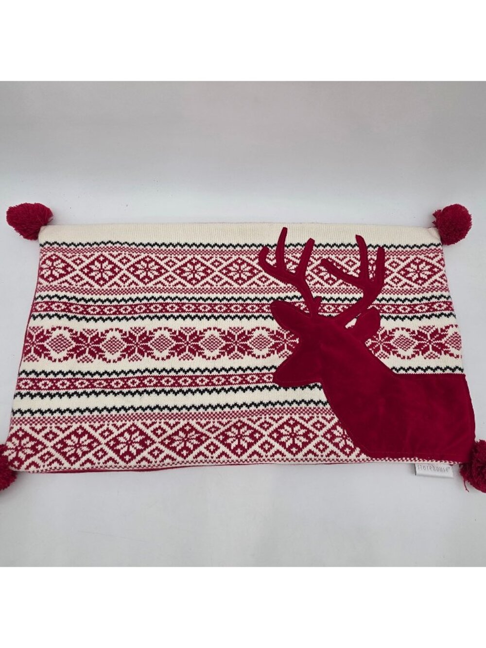 Holiday Pillow Cover Red Velvet Reindeer Nordic Snowflake 24"x14" Storehouse